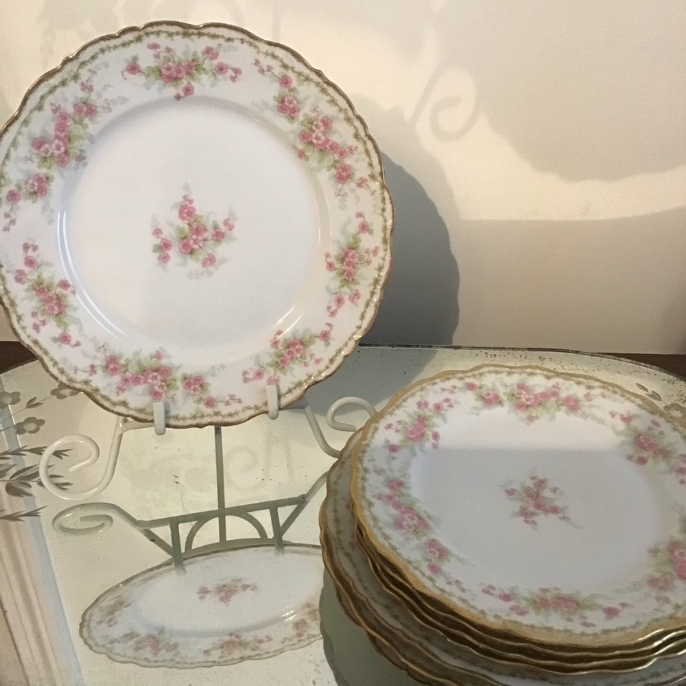 Limoges Shabby chic Pink & white dessert dish set